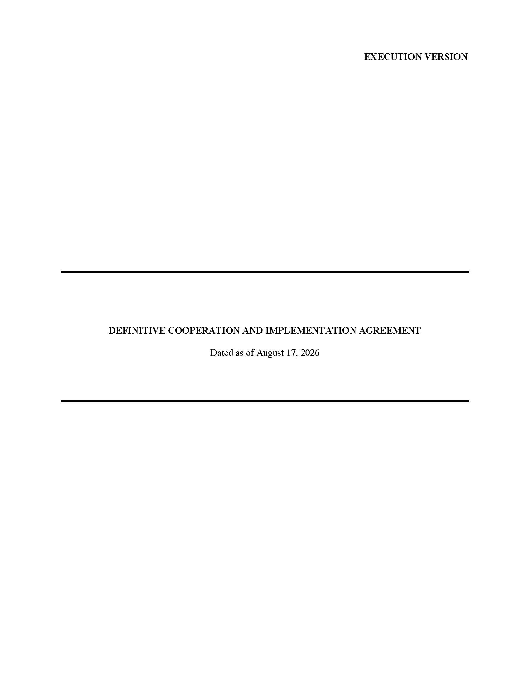 DEFINITIVE COOPERATION AND IMPLEMENTATION AGREEMENT