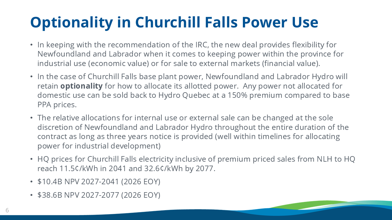 Optionality in Churchill Falls Power Use